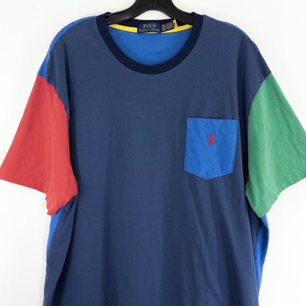 Polo‎ Ralph Lauren Mens 2XB Colorblock Pocket T-Shirt Blue Red Green Big & Tall